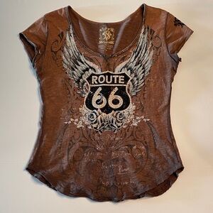 Route 66 Winged Graphic Brown Tee Size M